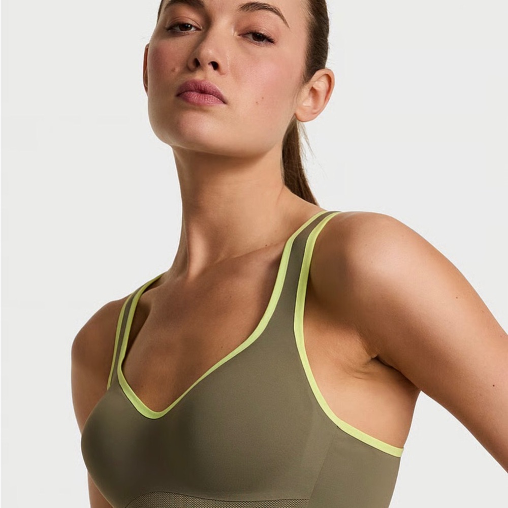 Victoria's Secret Olive Green Seamless Bralette with Lime Trim 34DDD
